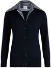 Patou Deep V-neck Cardigan With Contrasting Striped Collar In Blue