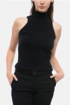 Patou High Neck Ribbed Hem Sleeveless Top