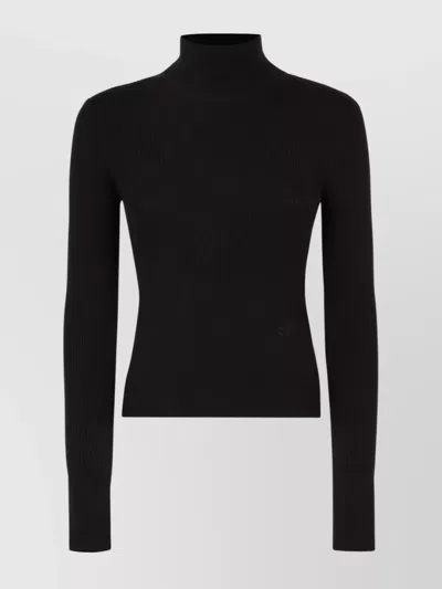 Patou Turtleneck Merino Wool Sweater With Ribbed Texture In Black