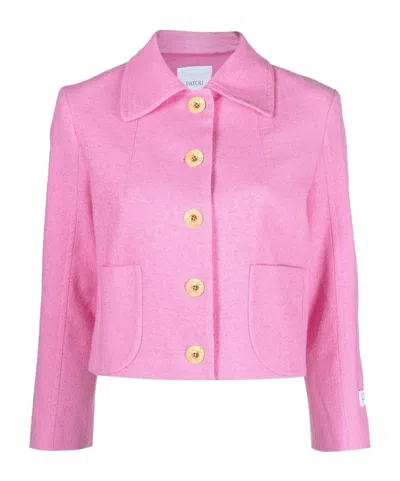 Patou Tweed Cropped Casual Jacket In Pink