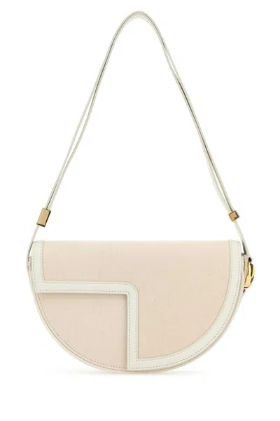 Patou Two-tone Canvas And Leather Le  Shoulder Bag In Natural