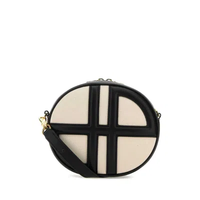 Patou Two-tone Denim And Leather Le Jp Shoulder Bag In Black