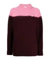 Patou Two-tone Wool Knitted Jumper In Burgundy