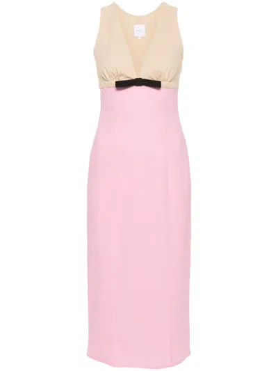 Patou Bow-detail Two-tone Midi Dress In Multi