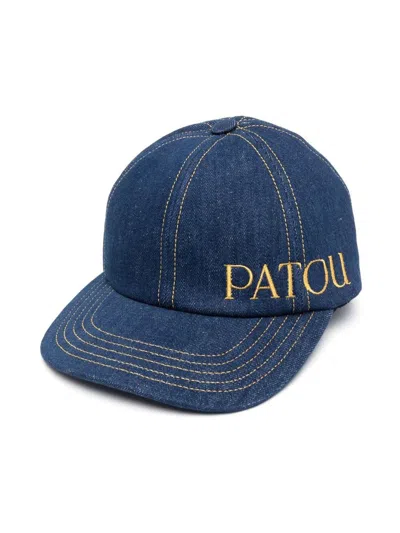 Patou Denim Embroidered-logo Cap In Blue
