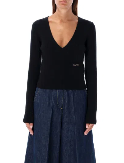 Patou V-neck Knit Patch Logo In Black