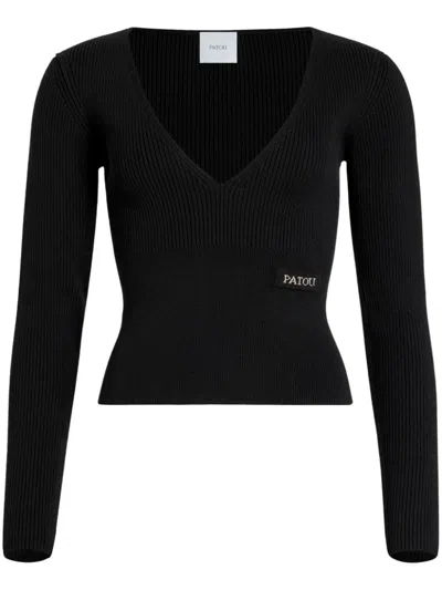 Patou V Neck Knit Patch Logo In Black