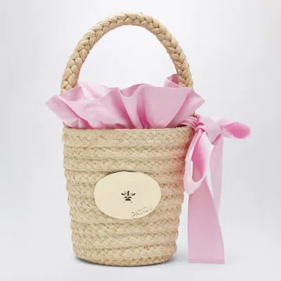 Patou Vanilla Straw Bucket With Logo In Brown