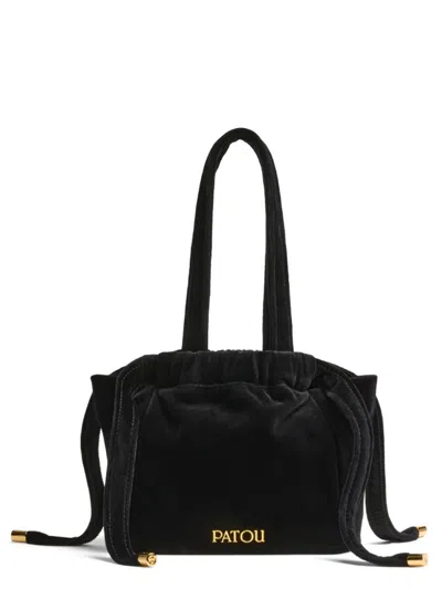 Patou Velvet Drawstring Bucket Bag In Black