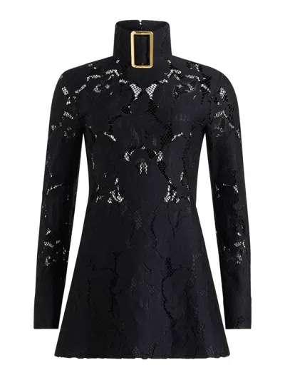 Patou Black Lace Dress In Animal Print