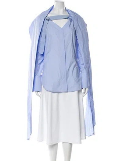 Pre-owned Patou V-neck Long Sleeve Blouse In Blue