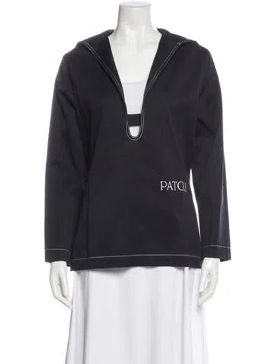 Pre-owned Patou V-neck Long Sleeve Top In Blue