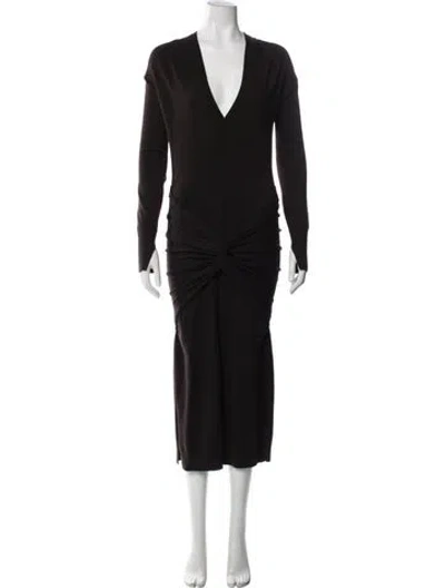 Pre-owned Patou V-neck Midi Length Dress In Brown