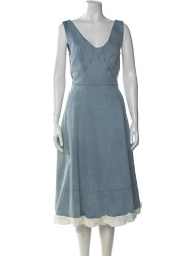 Pre-owned Patou V-neck Midi Length Dress W/ Tags In Blue