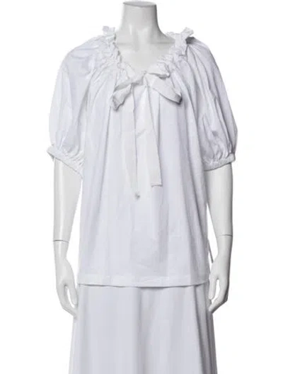 Pre-owned Patou V-neck Short Sleeve Top In White