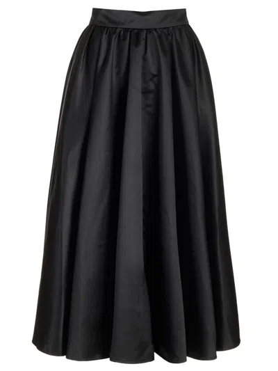 Patou Volume High Rise Satin Midi Skirt In Black