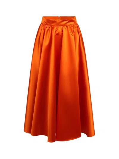 Patou Volume High Rise Satin Midi Skirt In Orange