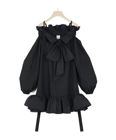 Patou Volume Ruffled Cold-shoulder Mini Dress In Black