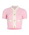 Patou Waffle Knit Cropped Cardigan In Cotton In Pink
