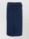 Patou Waist Belt Slit Front Denim Skirt