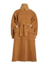 Patou Ribbed-collar Tied-waist Coat In Brown