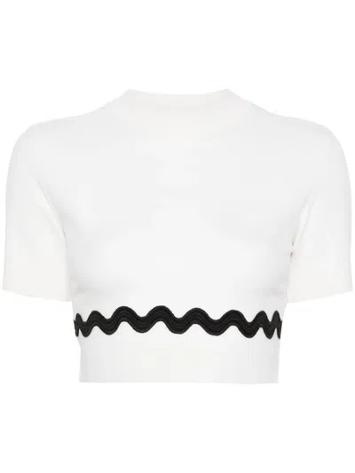 Patou Scallop-trim Cropped Knitted Top In White