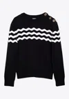 Patou Navy Blue Cotton And Wool Jumper With White Detailing In Blue