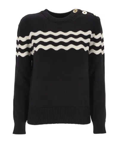 PATOU PATOU WAVE DETAILED CREWNECK KNIT SWEATER