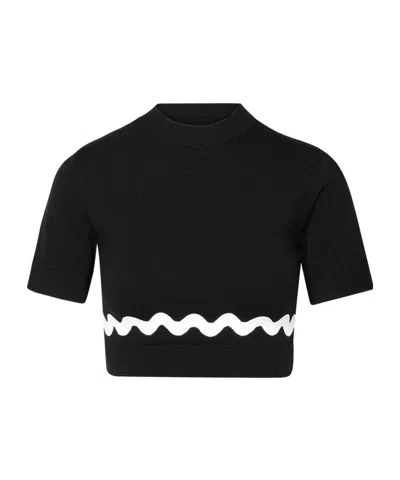 Patou Wave Short-sleeved Cropped Jumper In Black