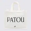 PATOU PATOU WHITE AND BLACK CANVAS TOTE BAG