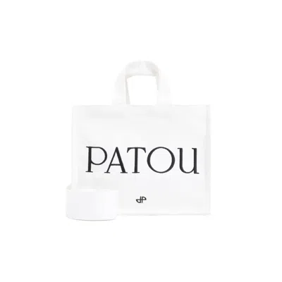 Patou White Canvas Small Tote  Shopping Bag
