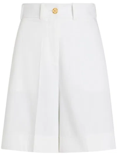 Patou White Casual High-waisted Shorts With Gold Button