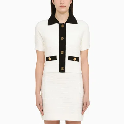 PATOU WHITE COTTON CARDIGAN WITH GOLD BUTTONS