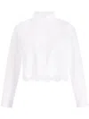 Patou White Cotton Crop Shirt With Scallop Hem In White