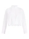 Patou White Cotton Crop Shirt With Scallop Hem In Multi