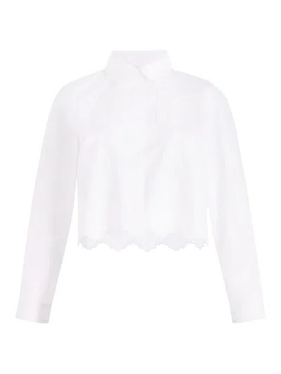 Patou White Cotton Crop Shirt With Scallop Hem