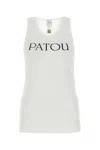 Patou Ribbed Sleeveless Cotton Tank With Round Neckline In White
