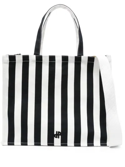 PATOU WHITE JP STRIPED CANVAS TOTE BAG