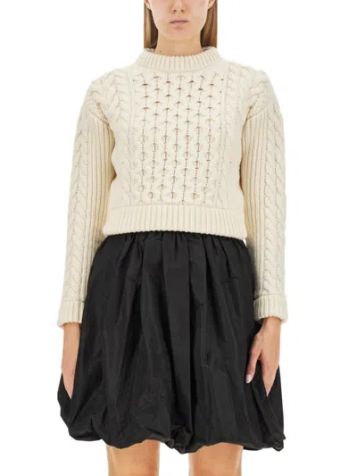 Patou White Knitted Round Neck Sweater In Neutral