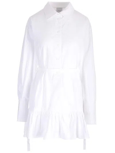 Patou Ruffled Mini Shirtdress In White