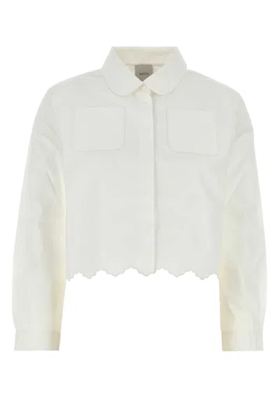 Patou Crisp Cotton Shirt With Pockets And Scalloped Hem In White