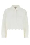 Patou Crisp Cotton Shirt With Pockets And Scalloped Hem In White