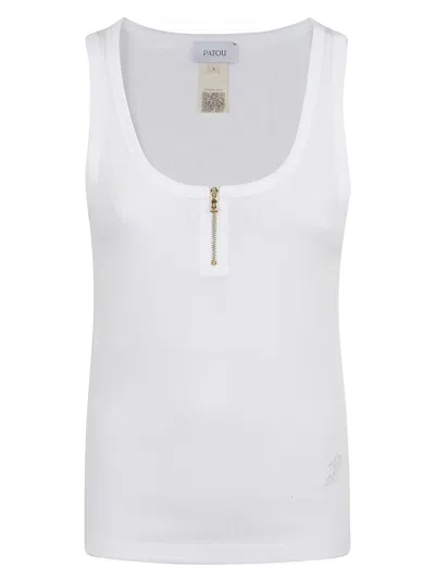 Patou White Scoop Neck Top With Ribbed Texture