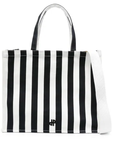 PATOU PATOU WHITE/BLACK COTTON CANVAS BAG WITH STRIPED PRINT