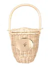 Patou Logo Plaque Wicker Bucket Bag In Beige