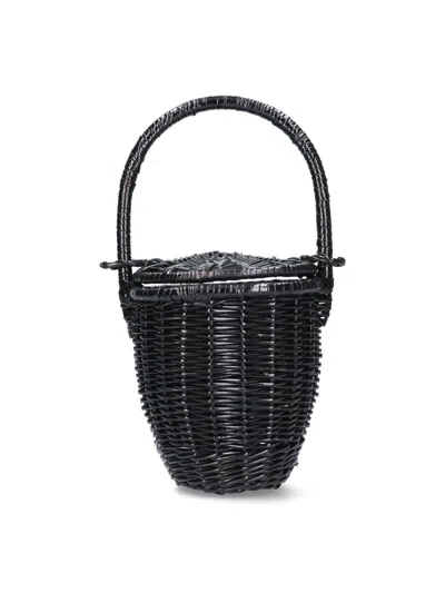 Patou Wicker Bucket Bag In Black