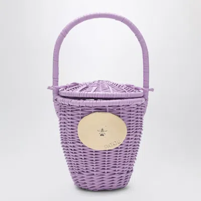 Patou Circular Wicker Bucket Bag Top Handle In Purple