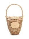 Patou Logo Plaque Wicker Bucket Bag In Vanilla