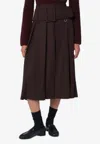 Patou Wide Belt Midi Skirt In Brown