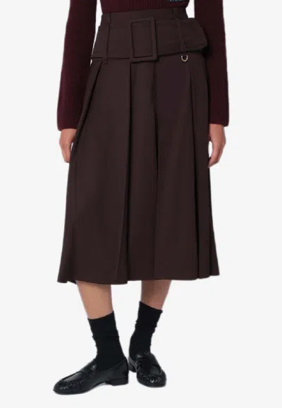 Patou Wide Belt Midi Skirt In Brown